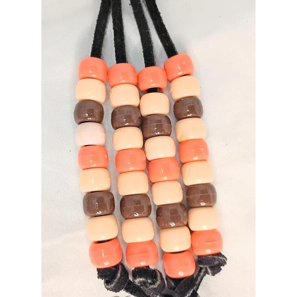Vintage Brown, Orange and Peach Beaded Keychain with Large Round Conch
